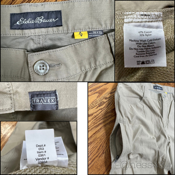 Eddie Bauer Travex Mens Khaki Cargo Pants Size 38x32 Zip Pocket Outdoor Casual - Picture 4 of 4